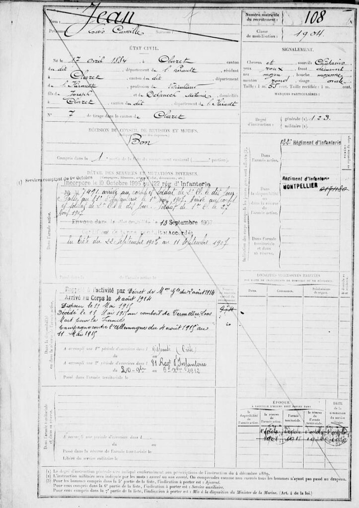 Fiche matricule 108